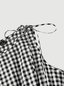 SHEIN MOD 女士休闲格子无袖连体裤，腰部收紧设计，夏季 - 黑與白 - 查看 5
