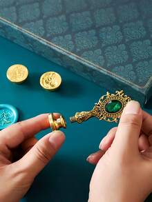 1PC Wax Seal Stamp Kit Retro Envelope Sealing Wax Beads Set With Spoon Candle Melting Furnace Gift For Wedding Invitation Christmas Card DIY Craft Supplies Hot Search - Dark Green - View 7