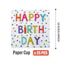 Colorful Polka Dot Disposable Plates, Napkins, And Cups For A Happy Birthday, Birthday-Themed Plates, Napkins, And Paper Cups For Party Supplies, Suitable For 25 Guests. Disposable Paper Plates And Party Tableware Are Perfect For Birthday Weddings, Family Picnics, And Other Parties - Multicolor - View 11