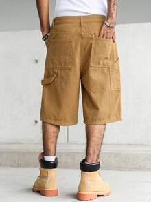 Manfinity Hypemode Quần short denim nam màu vàng hồng nhiều túi, phong cách đường phố thường ngày. - màu nâu - Xem 4