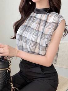 FRIFUL 女款格紋百褶寬鬆時尚襯衫 夏季 - 彩色 - 查看 6
