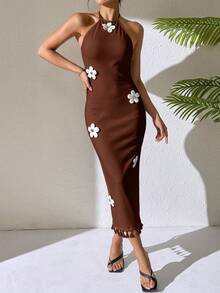 RosyDaze Floral Print Bodycon Dress - Coffee Brown - View 4