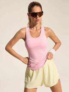 In My Nature Áo tank top thể thao ngoài trời không tay, đa năng, màu hồng phối lưới, lưng phản quang, in chấm bi ombre. - Hồng - Xem 6