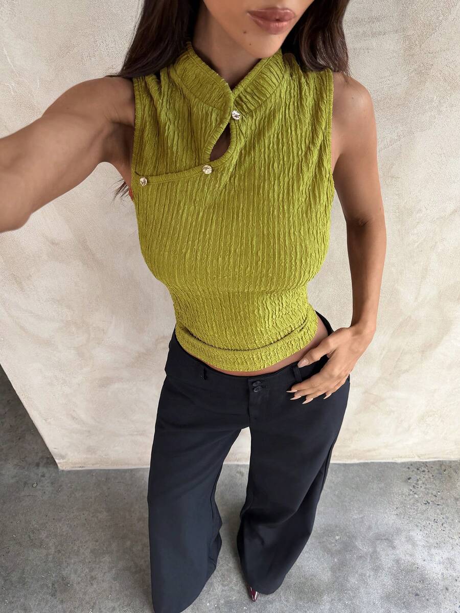 Aloruh Women's New Chinese Style Retro Cheongsam Collar Vest Summer Summer Outfits Summer Clothes Beach Outfits For Woman Beach Vacation Vacation Outfits Woman Boho Tropical Vacation Woman Clothe - Green - View 1
