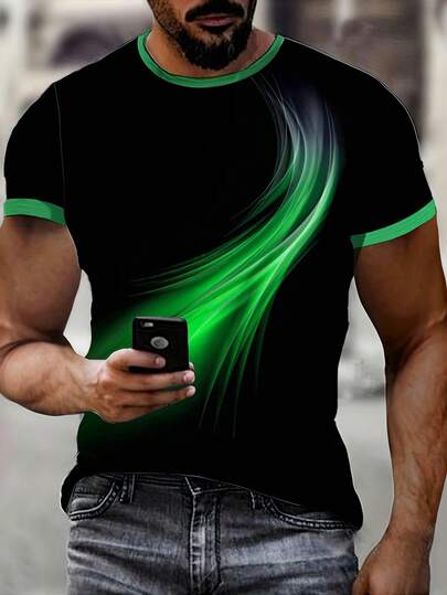 Lornexis Camiseta de manga corta casual y versátil de uso diario con efecto degradado para hombres