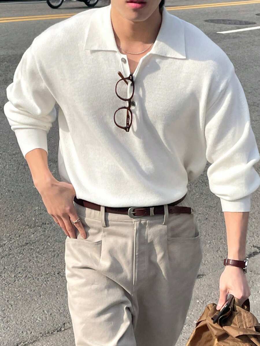 DAZY Men's Casual Solid Color Sweater For Autumn,Back To School Clothes - White - View 1