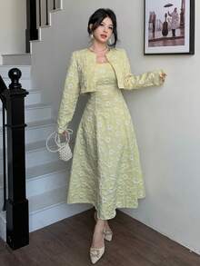 Modelyn Setelan Jacquard Wanita Elegan untuk Aktivitas Luar Ruangan - Hijau - View 3