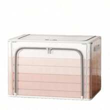 1 Set Of 66L Transparent PVC Storage Box, Large Waterproof Household Steel Frame Box For Storing Clothes, Blankets, Organizing Box, Foldable Wardrobe Storage Box - White - View 9