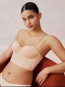 Veilyse Áo croptop cúp ngực không dây màu be dành cho nữ - Dây đeo có thể tháo rời, thích hợp mặc đi nghỉ mát. - Màu be - Xem 1