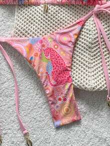Swim Vcay 女款夏季海灘太陽印花掛脖綁帶比基尼與三角泳褲泳衣套裝 - 彩色 - 查看 5