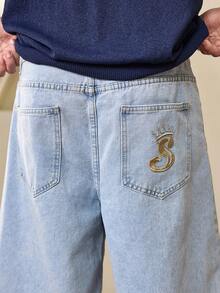 Whitmere Men's Retro American Street Skateboard Denim Shorts, Loose Fit Bermuda Shorts - Light Wash - View 6