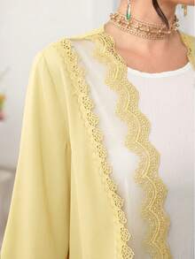 Al Najma Elegant Fashion Floral Trim Abaya Robe, Suitable For Spring And Summer - Yellow - View 3