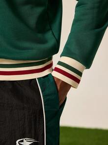 Tonviero Men's Casual Daily Contrast Trim Collar Long Sleeve Sweatshirt, Autumn Sweats Shirt 90s Sporty Sweater Men Polo Shirts Long Sleeve New Year Green Sweatshirt For Men Polo SweaterDaily Leisure, Weekend Trips, Outdoor Activities, Travel Expeditions, Relaxed Work Environments Or Semi-Formal Occasions,Boyfriend/Husband Gift, Anniversary Gift Christmas Outfits - Green - View 5