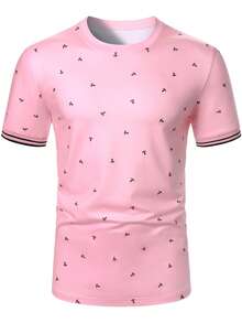 Manfinity Homme Men's Printed Casual Short Sleeve T-Shirt, Fashionable Street Hip-Hop Style, Holiday - Pink - View 5