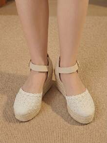 Styleloop Giày đế xuồng nữ bằng dây gai dầu, chất liệu đan từ rơm, màu be, kiểu dáng đơn giản, thích hợp cho đi chơi, nghỉ mát, hẹn hò hàng ngày, đi biển, du lịch biển, phong cách thường ngày. - Màu be - Xem 4