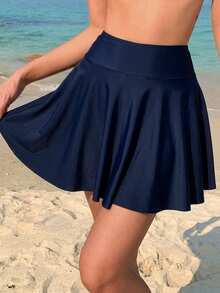 DAZY Women's Solid Color Minimalist Daily Wear Swim Skirt Bottom - Navy Blue - View 2