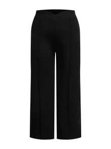 SHEIN LUNE Quần ống rộng thời trang nữ cỡ lớn, tối giản, thoải mái, đa năng - màu đen - Xem 4
