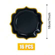 Black Gold-Plated Square Petal Shaped Disposable Dining Plate Napkins Paper Cups, Disposable Party Supplies Set, Suitable For 16 Guests, Suitable For Birthdays, Weddings, Theme Parties, Family Picnics, Disposable Dining Plate Party Utensils - View 11