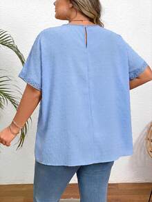 SHEIN CURVE+ 大码休闲度假纯色蝙蝠袖衬衫，夏季/乡村/海滩度假装/海滩装/沙滩服饰 - 淺藍色 - 查看 2