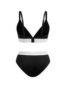 SHEIN 大码女士撞色休闲舒适内衣套装 - 黑與白 - 查看 9