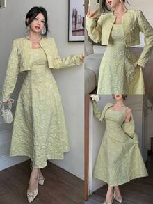 Modelyn Setelan Jacquard Wanita Elegan untuk Aktivitas Luar Ruangan - Hijau - View 1