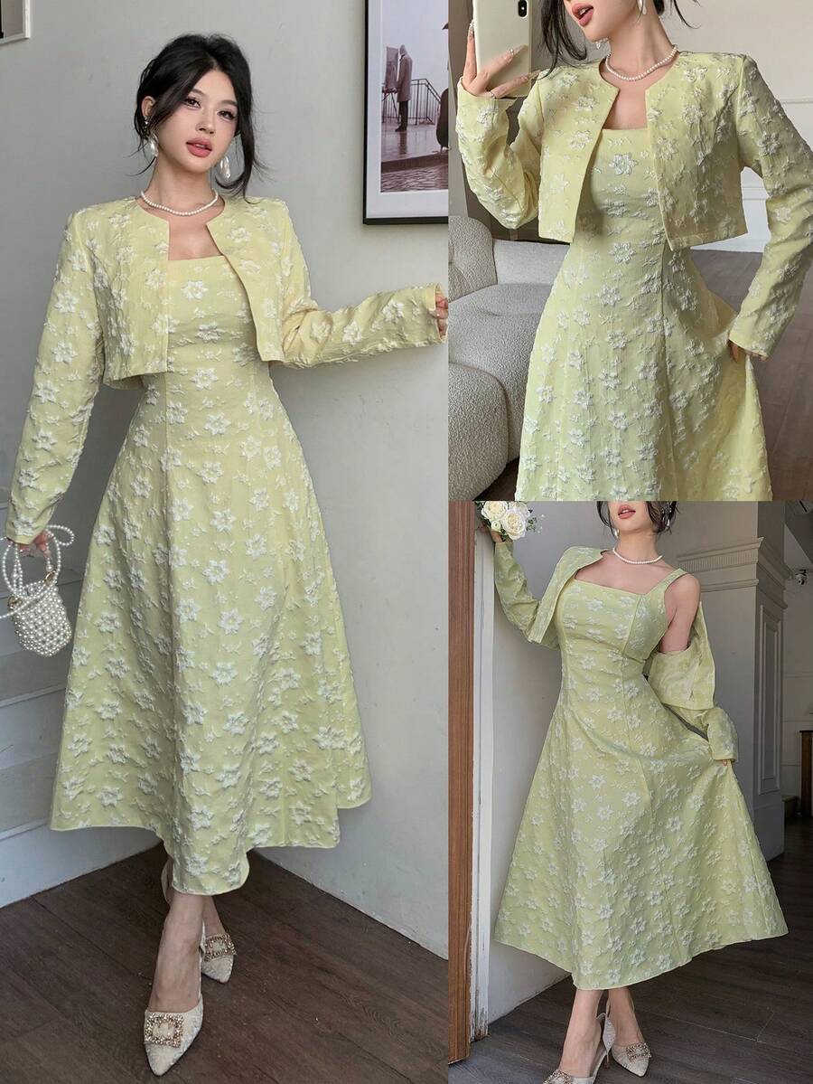 Modelyn Setelan Jacquard Wanita Elegan untuk Aktivitas Luar Ruangan - Hijau - View 1