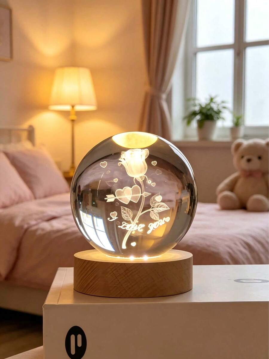 1件/2件装玫瑰主题礼品:3D玫瑰水晶球摆件,直径60毫米(2.36英寸),造型如玻璃球。适合作为礼物送给母亲、妻子或女友;也适合作为家居或办公室装饰,或作为生日礼物。 - 彩色 - 查看 1