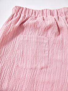 Rusticease Plus Size Women Summer Casual Vacation Daily Commute Solid Color Textured Fabric Drawstring Waist Shorts Outfit For Beach Date Night Brunch - Multicolor - View 8