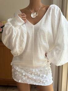 Livesso Blusa de gasa blanca para verano y otoño, vestido de noche elegante de manga larga para boda, brunch, banquete y baile, camisa de oficina para mujer, ropa de vacaciones - Blanco - Ver 6
