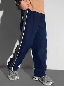 Tween Boy Color Block Casual Versatile Daily Wear Pants - Navy Blue - View 3