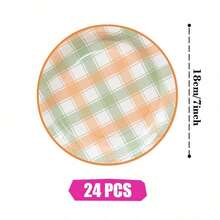Yellow & Green Gingham Disposable Plates, Napkins And Paper Cups Party Set, Serves 24 Guests. This Disposable Paper Party Tableware Is Suitable For Birthdays, Weddings, Themed Parties And Family Picnics. - View 7