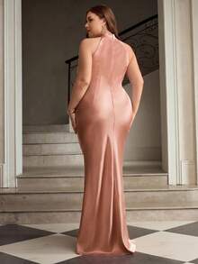 ZEYLAH Satin Halter Elegant Mermaid Dress - Pink - View 3