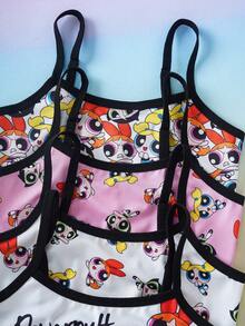 THE POWERPUFF GIRLS X SHEIN 4pcs Tween Girls Contrast Trim Spaghetti Strap Comfortable Camisole Set - Pink - View 3