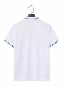 Calvornis 男士極簡印花短袖 Polo 衫 - 白色 - 查看 3