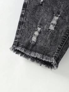 SHEIN 男婴休闲柔软可爱破洞毛边牛仔短裤，夏季款 - 灰色 - 查看 3