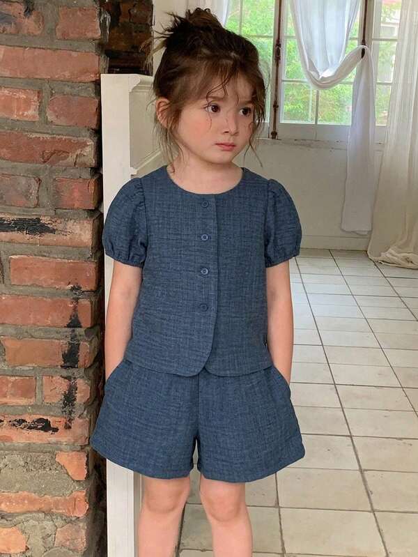 Hapijoa Young Girls Round Neck Cute Sleeveless Shirt And Loose Shorts 2 Pieces Casual Set, Summer