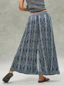 Bohemela Vintage Mixed Yarn Knitted Sweater & Pants Set - Blue and White - View 7