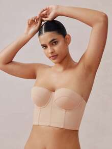 Veilyse Áo croptop cúp ngực không dây màu be dành cho nữ - Dây đeo có thể tháo rời, thích hợp mặc đi nghỉ mát. - Màu be - Xem 9