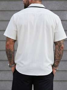 DRIVNCORE Plus Size Men's Casual Contrast Trim Short Sleeve Shirt, Summer - White - View 2