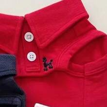PETSIN 一件式純色寵物刺繡 Polo 襯衫背心，適合春夏季 - 紅色 - 查看 6