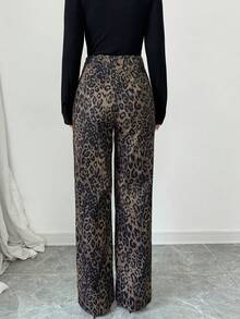 SHEIN Raffinéa Leopard Print Straight Leg Casual High Waist Loose Wide Leg Cargo Pants - Multicolor - View 2