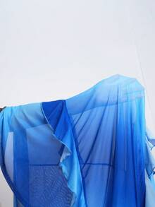 GalTyme 大尺碼女款紮染抓皺休閒派對細肩帶洋裝 - 藍色 - 查看 7