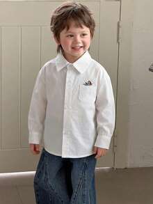 Dazy Kids Toddler Boys' Casual Collared Solid Color Embroidered Top - White - View 5