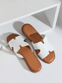 SHUZIA Sandal đế bằng khoét lỗ thoải mái, thường ngày dành cho nữ. - trắng - Xem 7