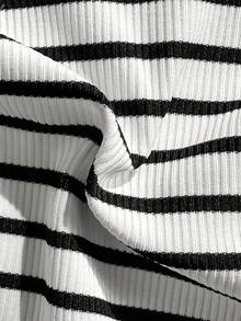 Swim SXY Women's Summer Beach Striped Twist Design Sexy Bikini Swimwear Set - Black and White - View 6