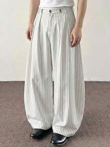 SWAVVY Pantalones holgados con rayas de moda para hombre - Blanco - Ver 6