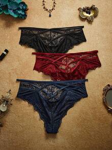 PinupPomp Plus 3packs Crisscross Lace Panties Lingerie - Multicolor - View 1