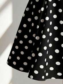 Fine & Folde Sleeveless Waist Splicing Polka Dot A-Line Elegant Romantic Sophisticated Ladies Dress - Black and White - View 6