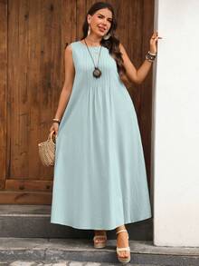 Rosumi Plus Size Women Patchwork Casual Sleeveless Maxi Dress - Multicolor - View 7