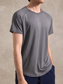 Courvante Kaos Olahraga Lengan Pendek Pria - Latihan & Gym & Olahraga, Cepat Kering, Abu-abu Gelap, Potongan Reguler, Leher Bulat, Olahraga - Dark Grey - View 5